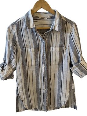 Athleta 💯 Linen Striped Button-Down Linen Shirt | Size Small